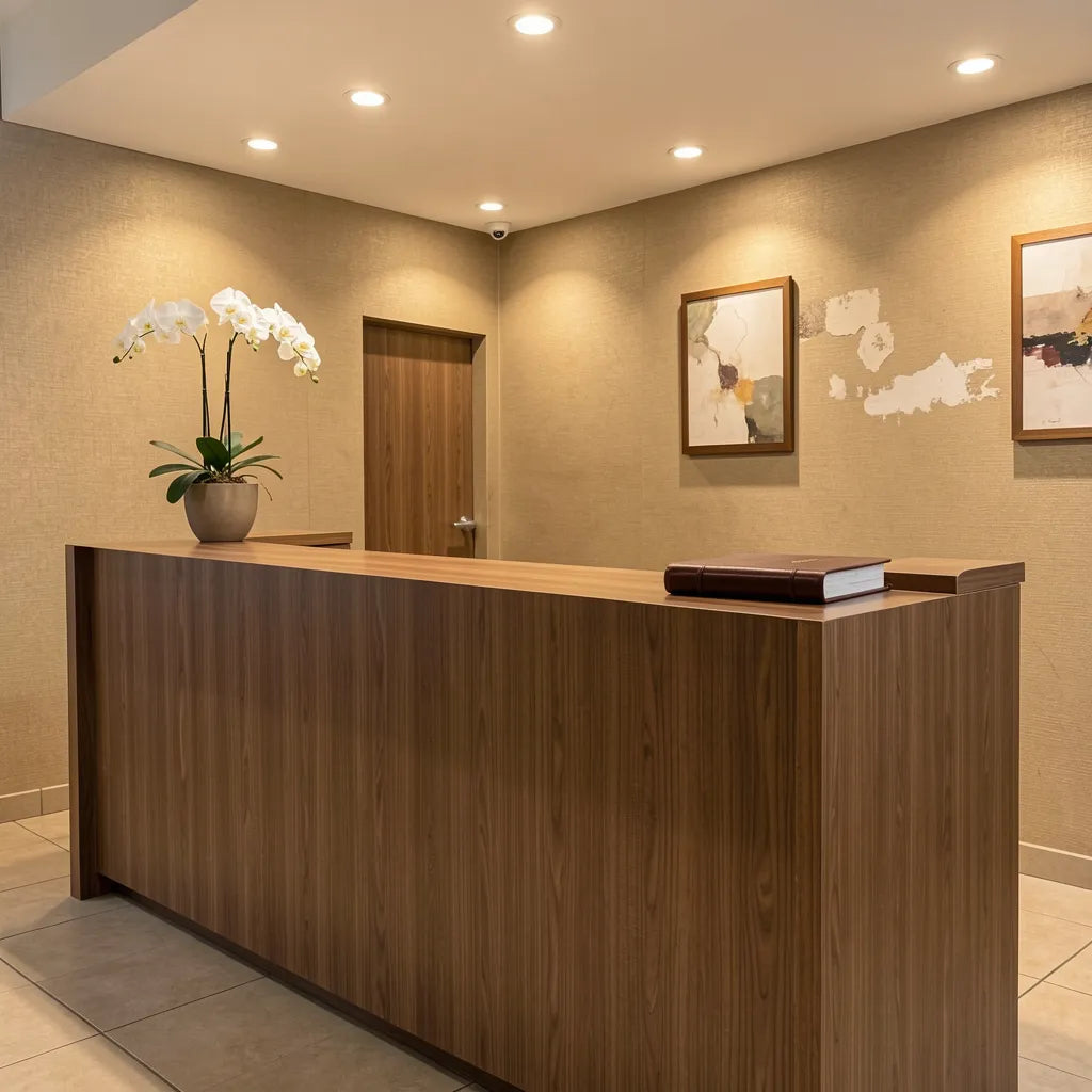 Matte grey laminate sheet with uniform color and smooth finish.
