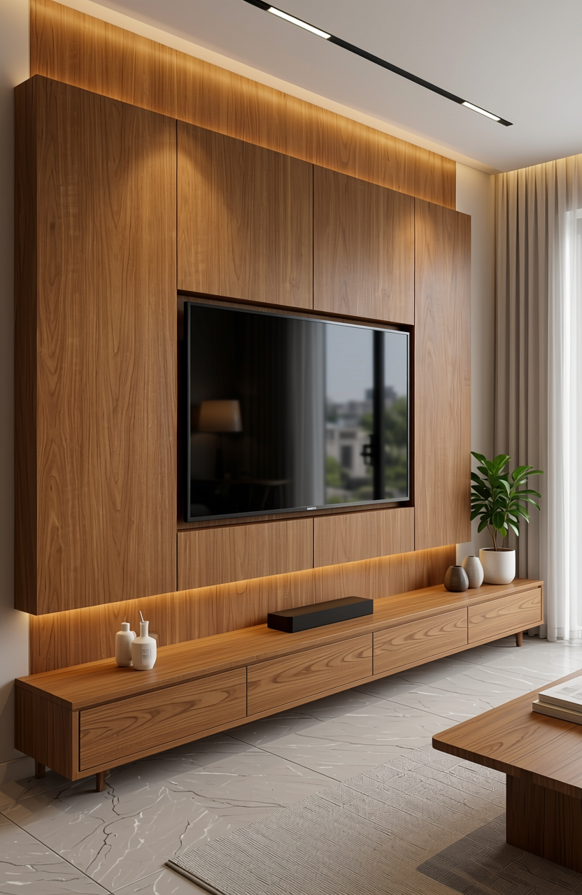 Brown laminate with textured wood grain pattern and vertical grain direction.