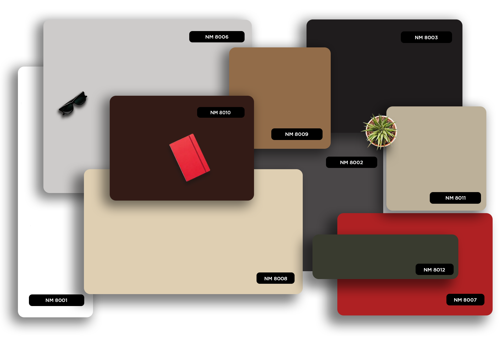 Multi-colored decorative laminates with glossy finish and various color samples displayed together.
