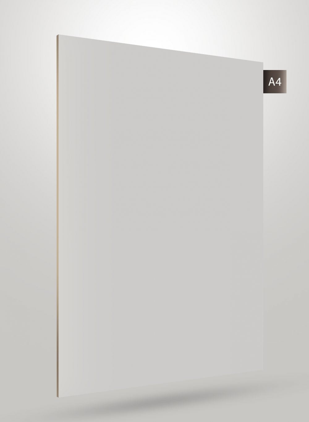 Glossy white decorative laminate sheet with smooth finish and subtle shadow effect, showcasing its solid colour appearance