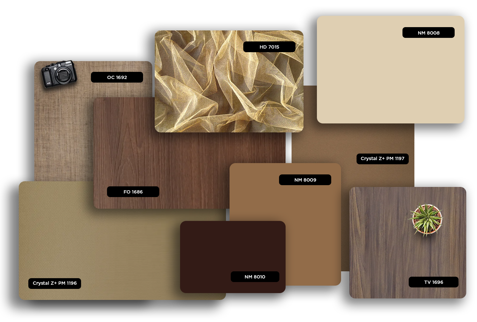 Brown high gloss solid colour laminate sample with smooth finish and code NM 8008 displayed on a white background.