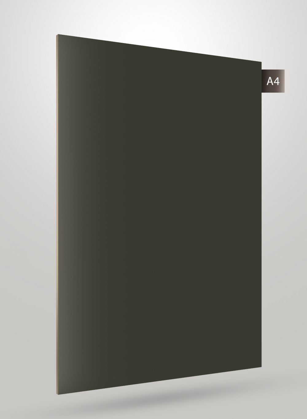 Dark green solid colour laminate sheet with high gloss finish and smooth surface displayed with code label A4.