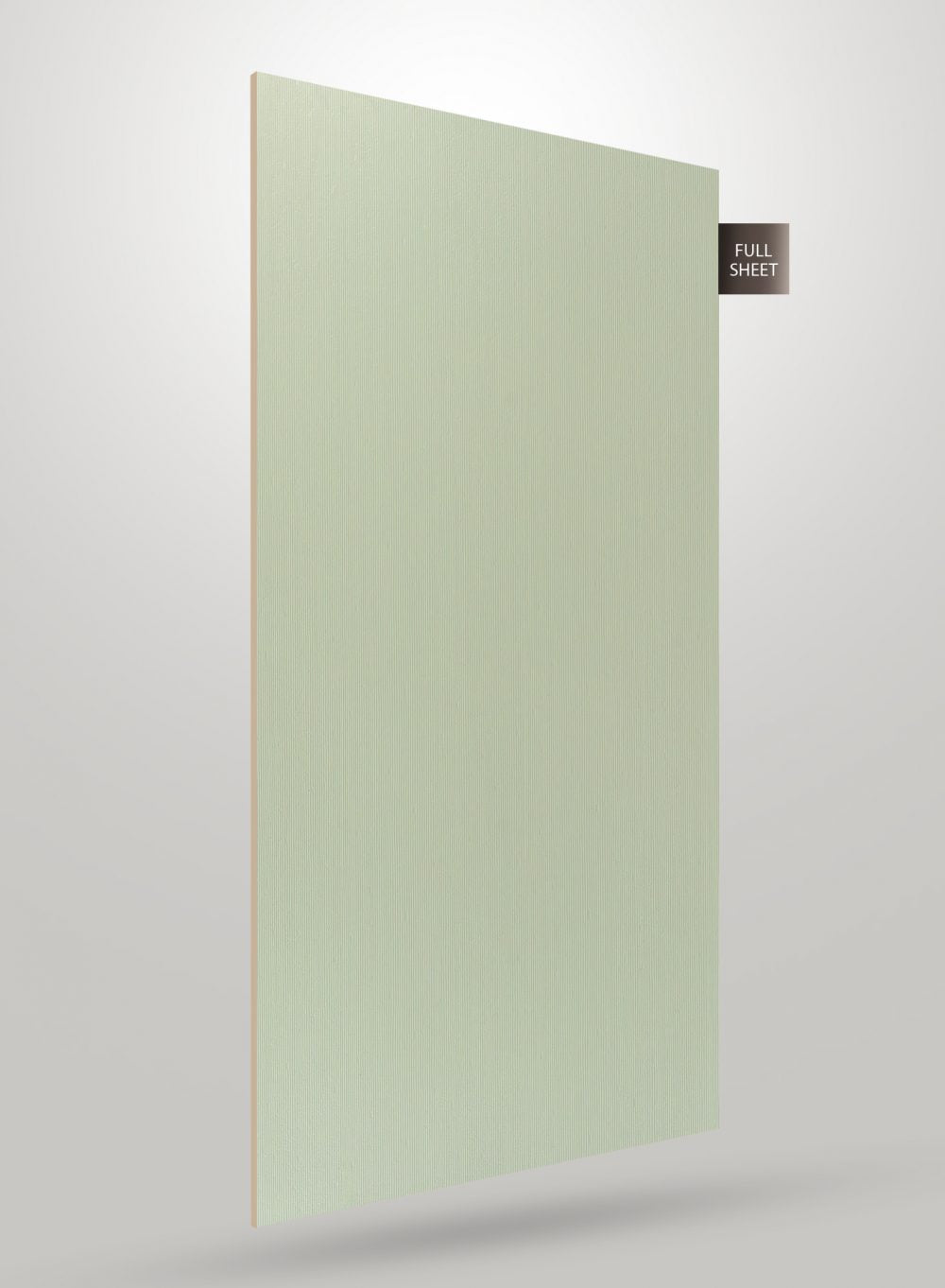 Green fluted laminate sheet with matte finish and vertical texture, shown as full sheet with visible edge.