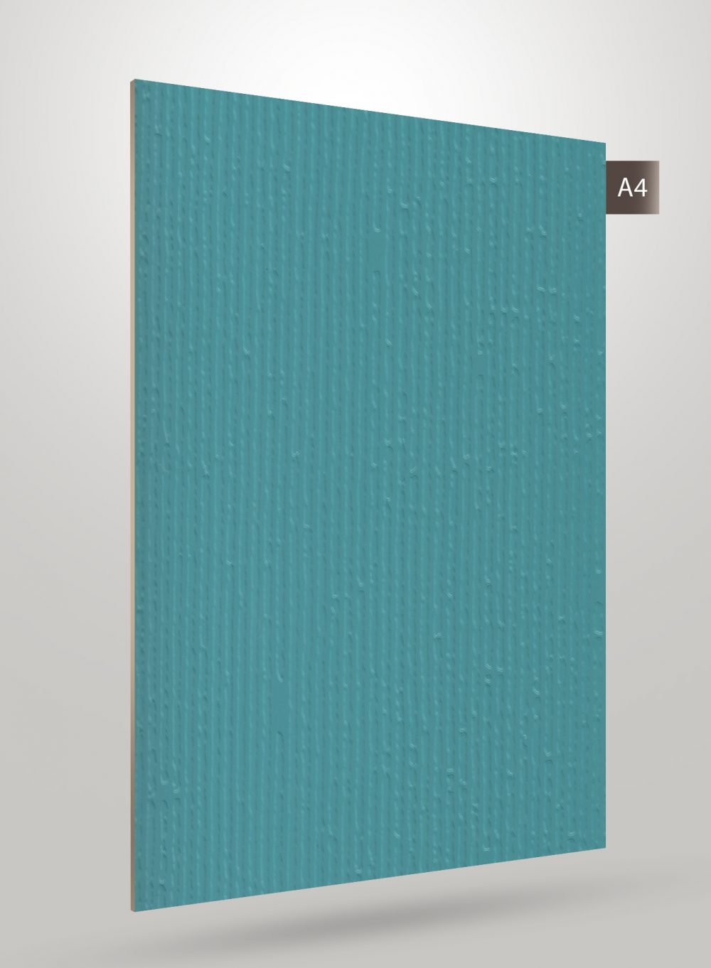 Blue decorative laminate with fluted pattern and matte finish, showing textured vertical grooves on its surface.