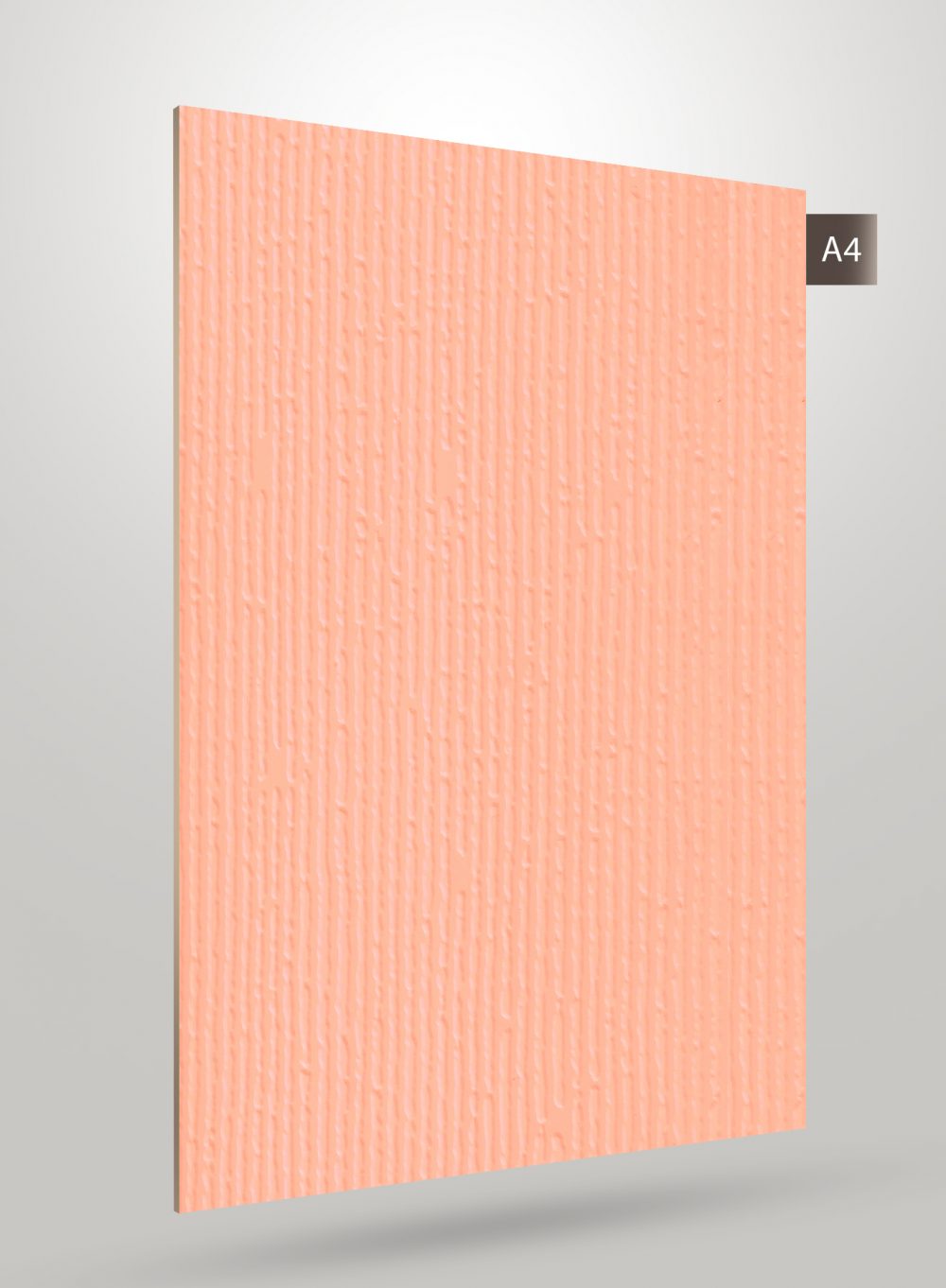 Pink fluted laminate with matte finish and vertical texture pattern on a light gray background with A4 label.