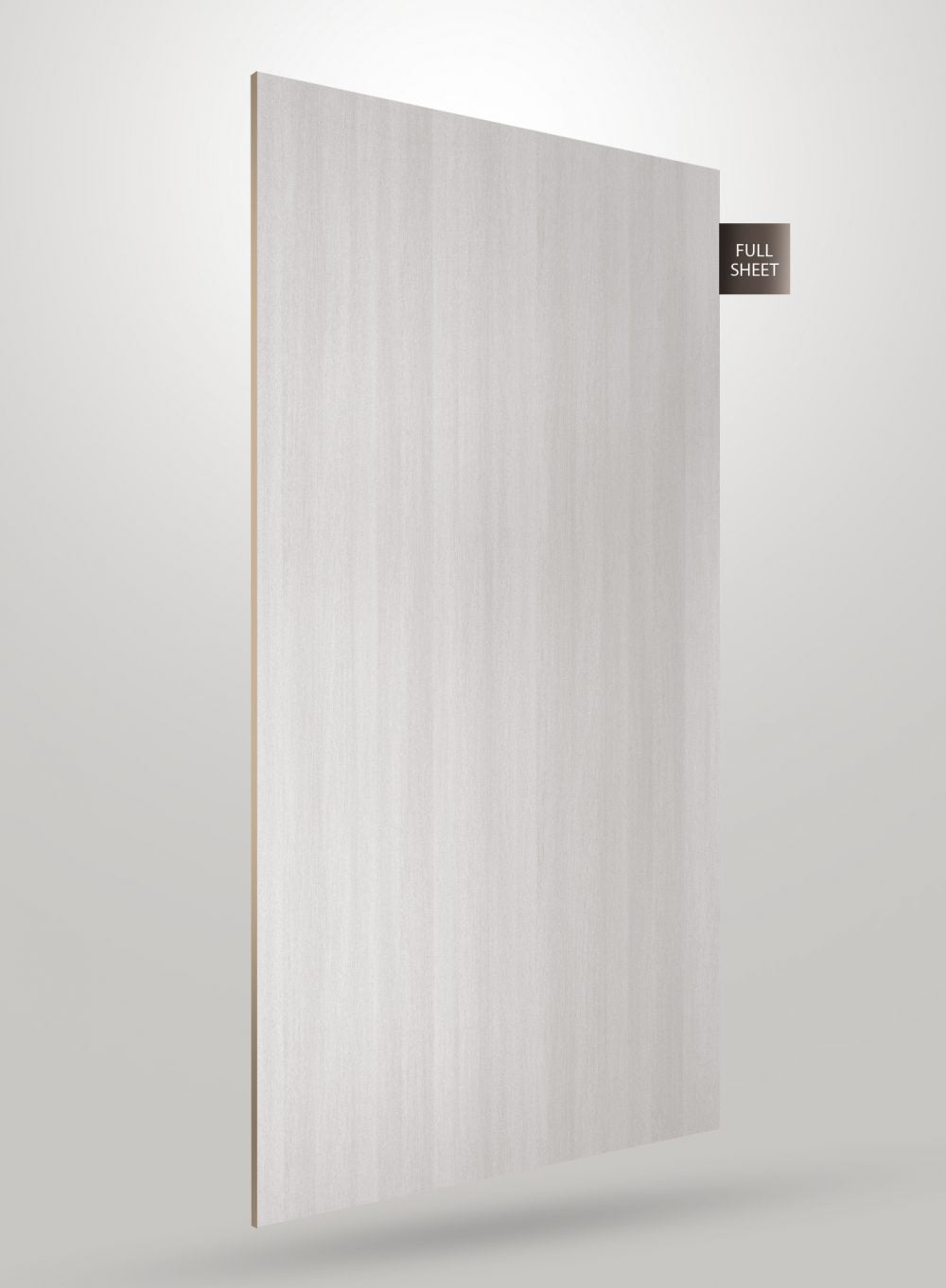 Light wood grain decorative laminate sheet with matte finish and visible texture, shown with full sheet label on corner.