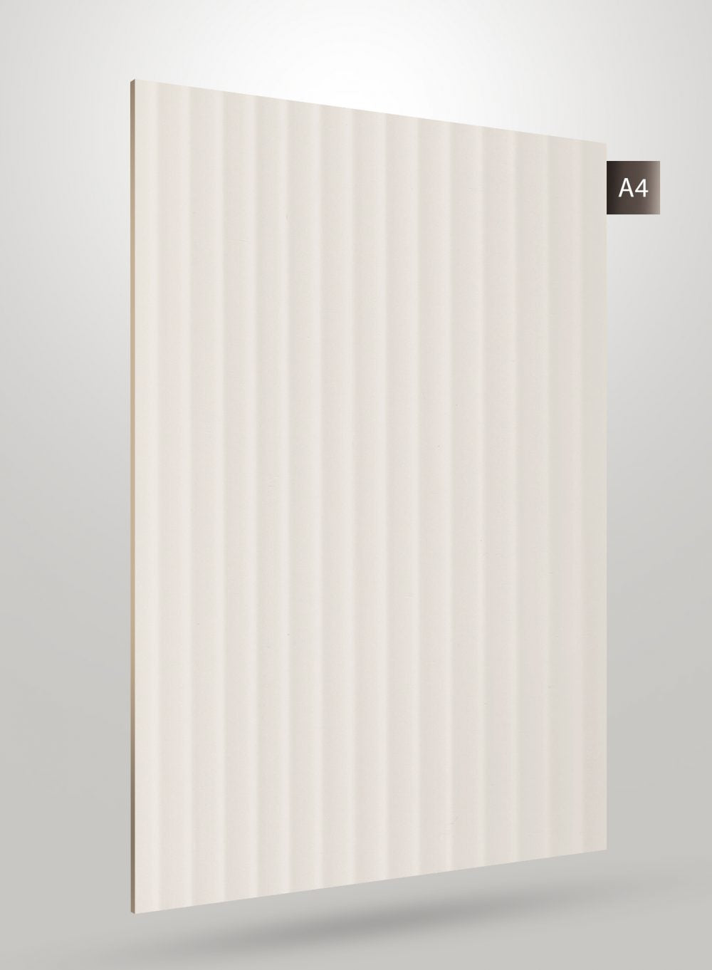 Ivory fluted laminate with high gloss finish and vertical ridges, showcasing decorative pattern and smooth texture.
