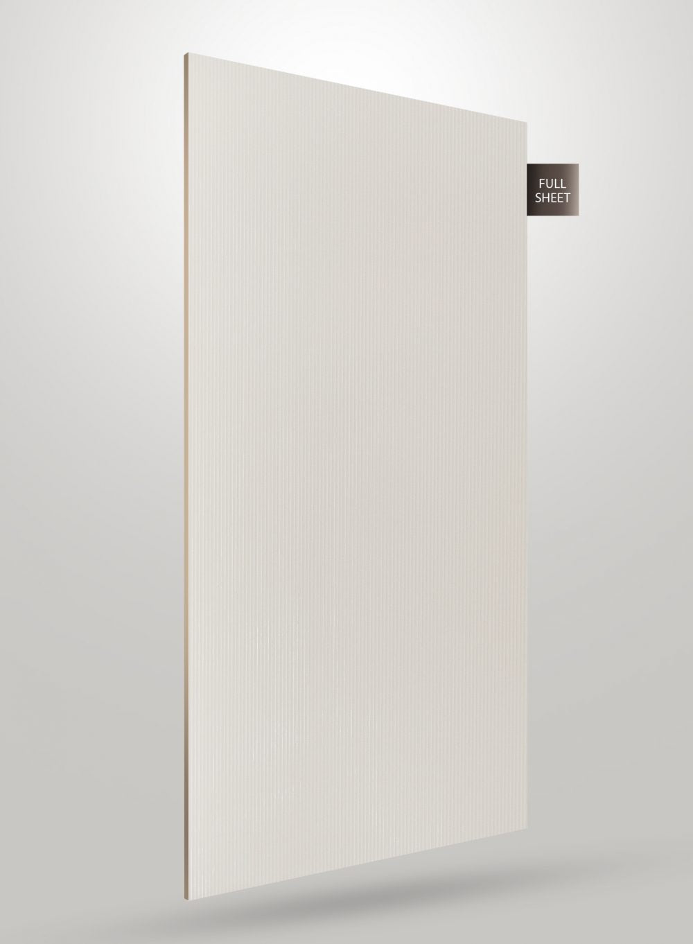 Ivory fluted laminate sheet with high gloss finish and vertical ridges, shown as full sheet with visible edge