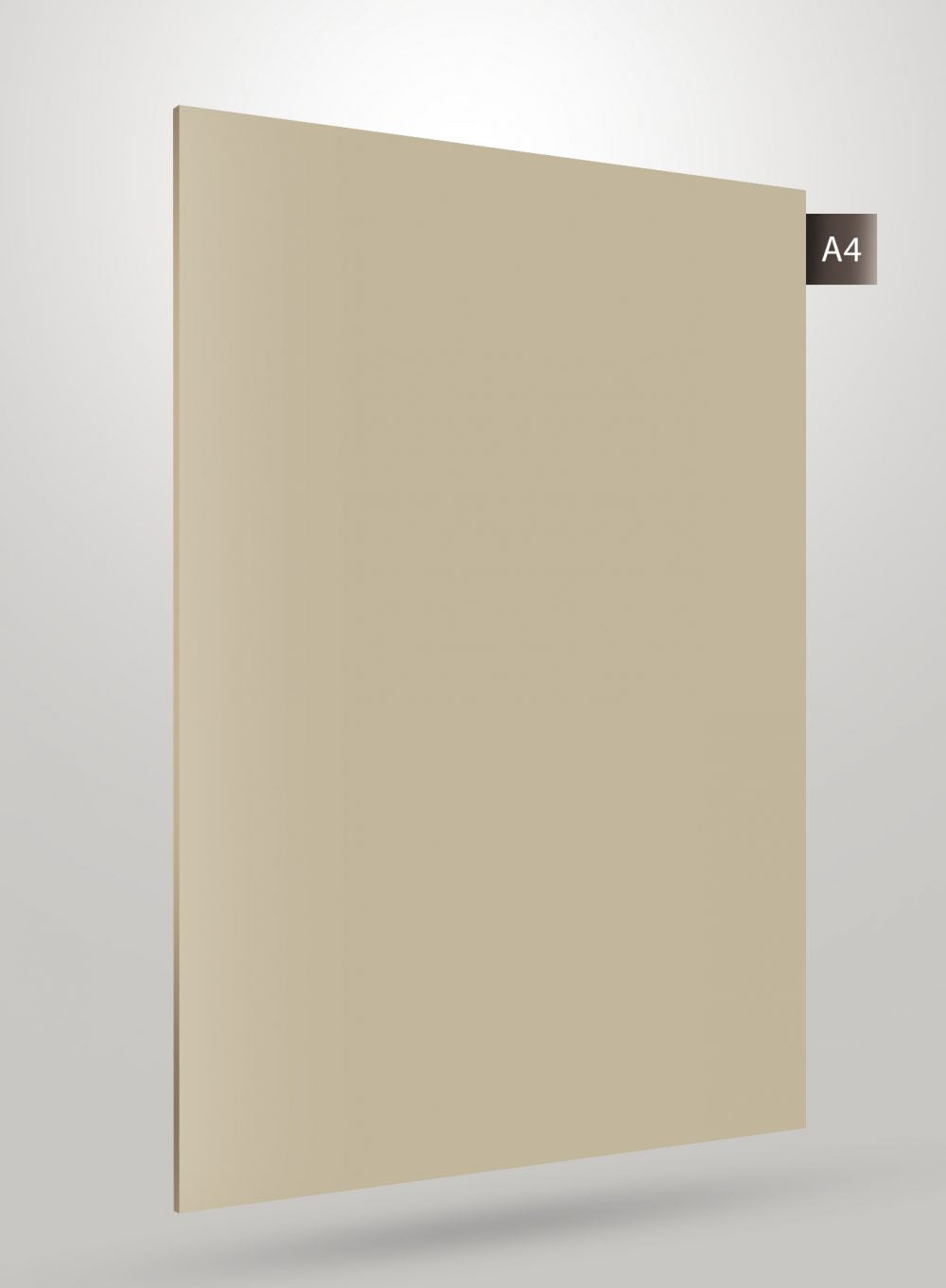 Beige solid colour laminate with high gloss finish and smooth texture, labelled A4.