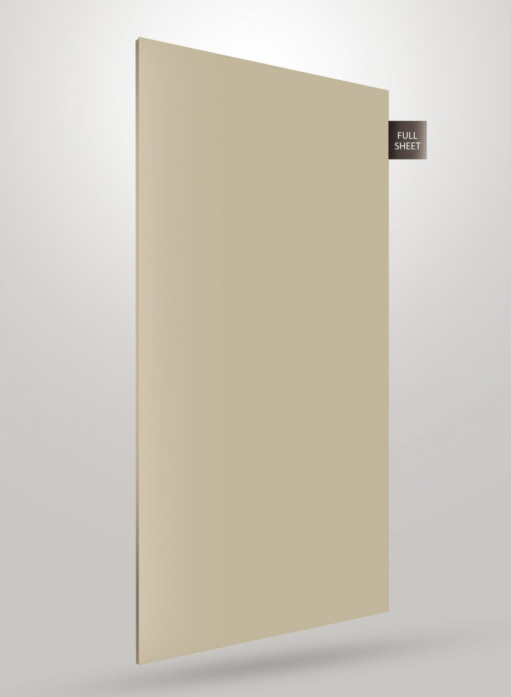 Beige solid colour laminate sheet with high gloss finish and smooth texture, displayed as full sheet.