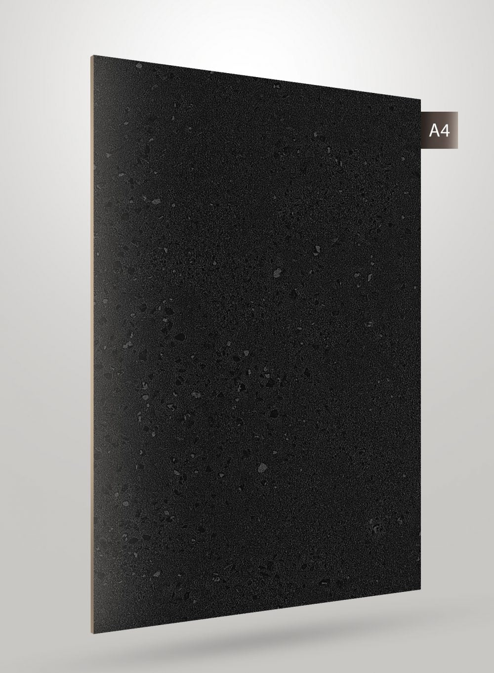 Black marble laminate with speckled pattern and glossy finish, code A4 visible on top right corner of the sheet.