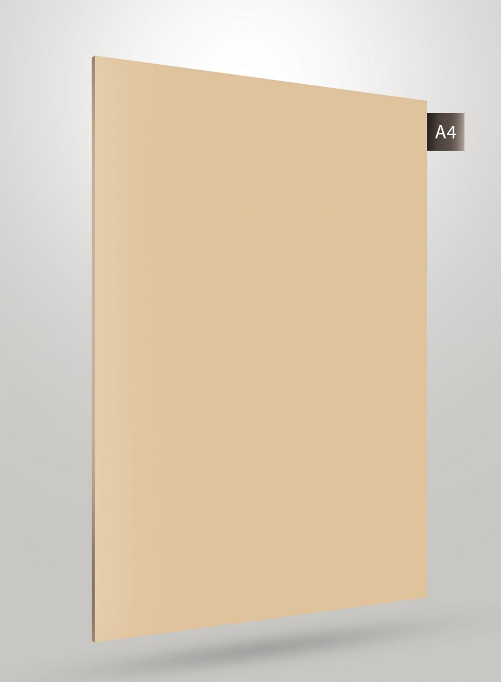Beige solid colour laminate with high gloss finish and smooth texture, shown with A4 label on corner.