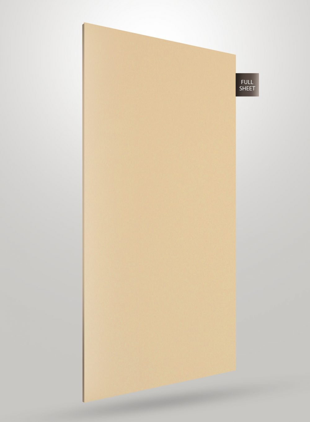 Beige solid colour laminate sheet with glossy finish and smooth texture displayed as full sheet.