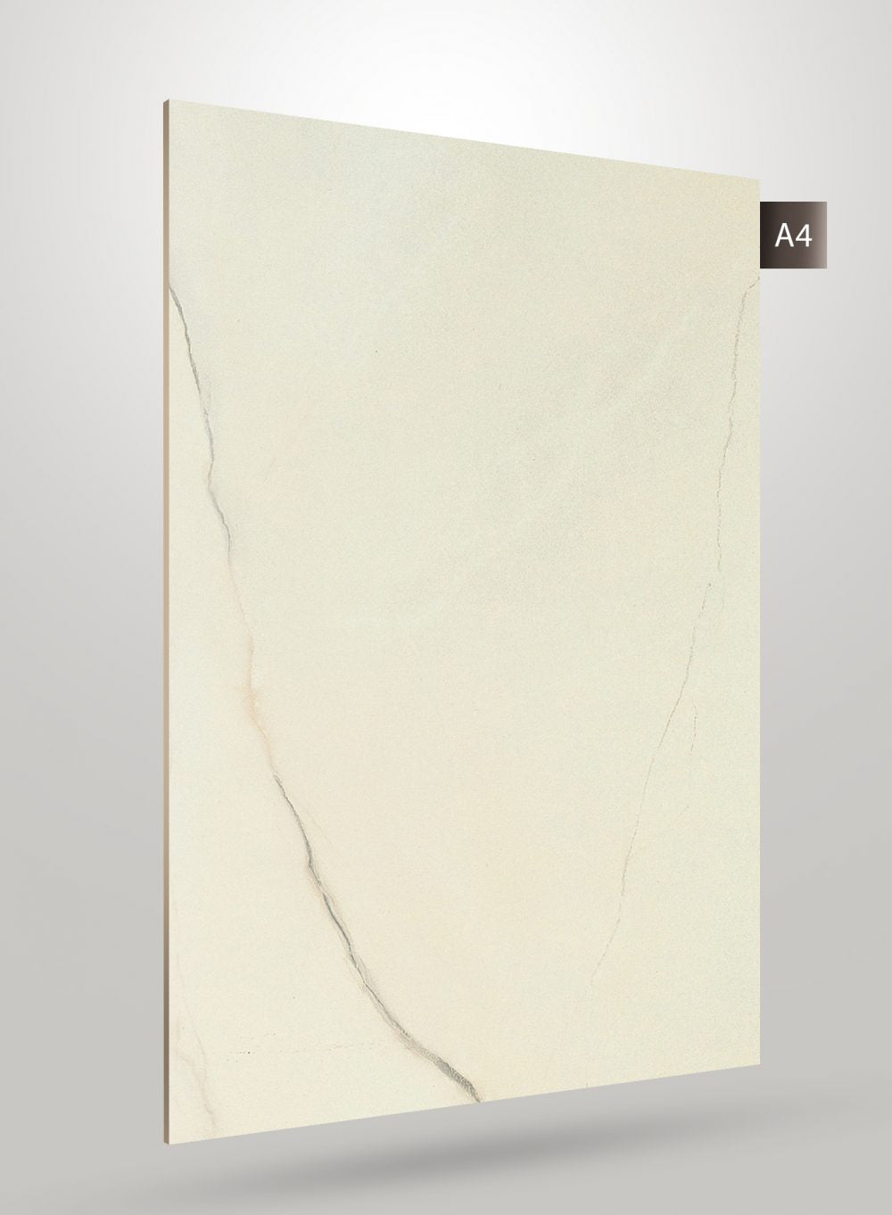 Matte marble laminate with beige background and grey veins visible on the surface of the decorative sheet.