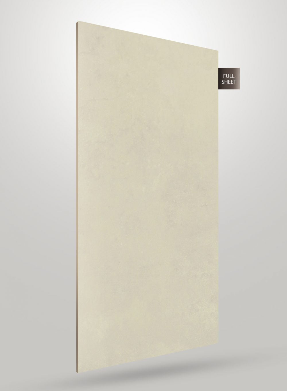 Beige marble laminate sheet with glossy finish and subtle texture, labeled full sheet on a gray background.