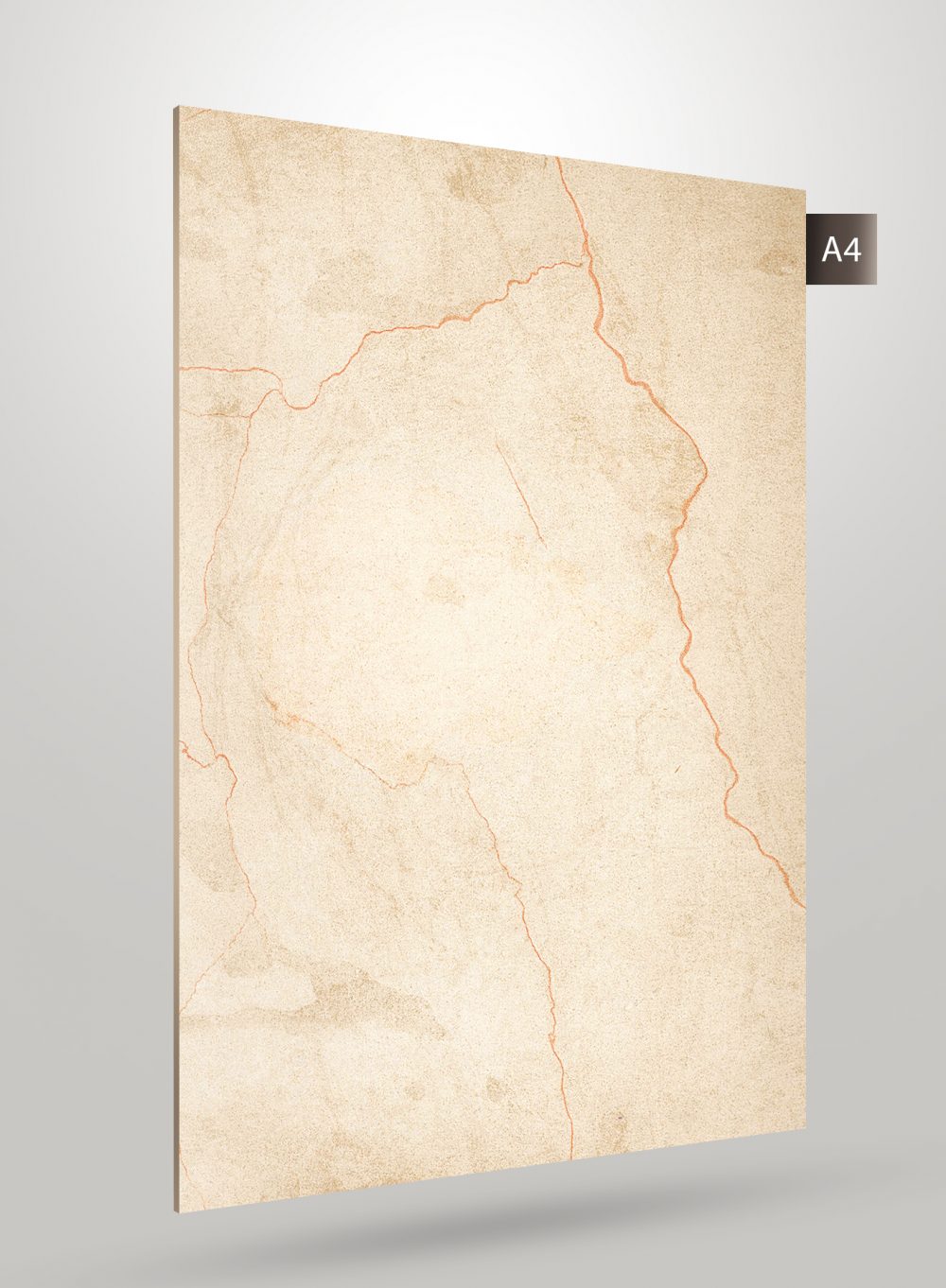 Beige marble laminate with orange veins and glossy finish, showcasing a natural stone pattern and texture on a decorative