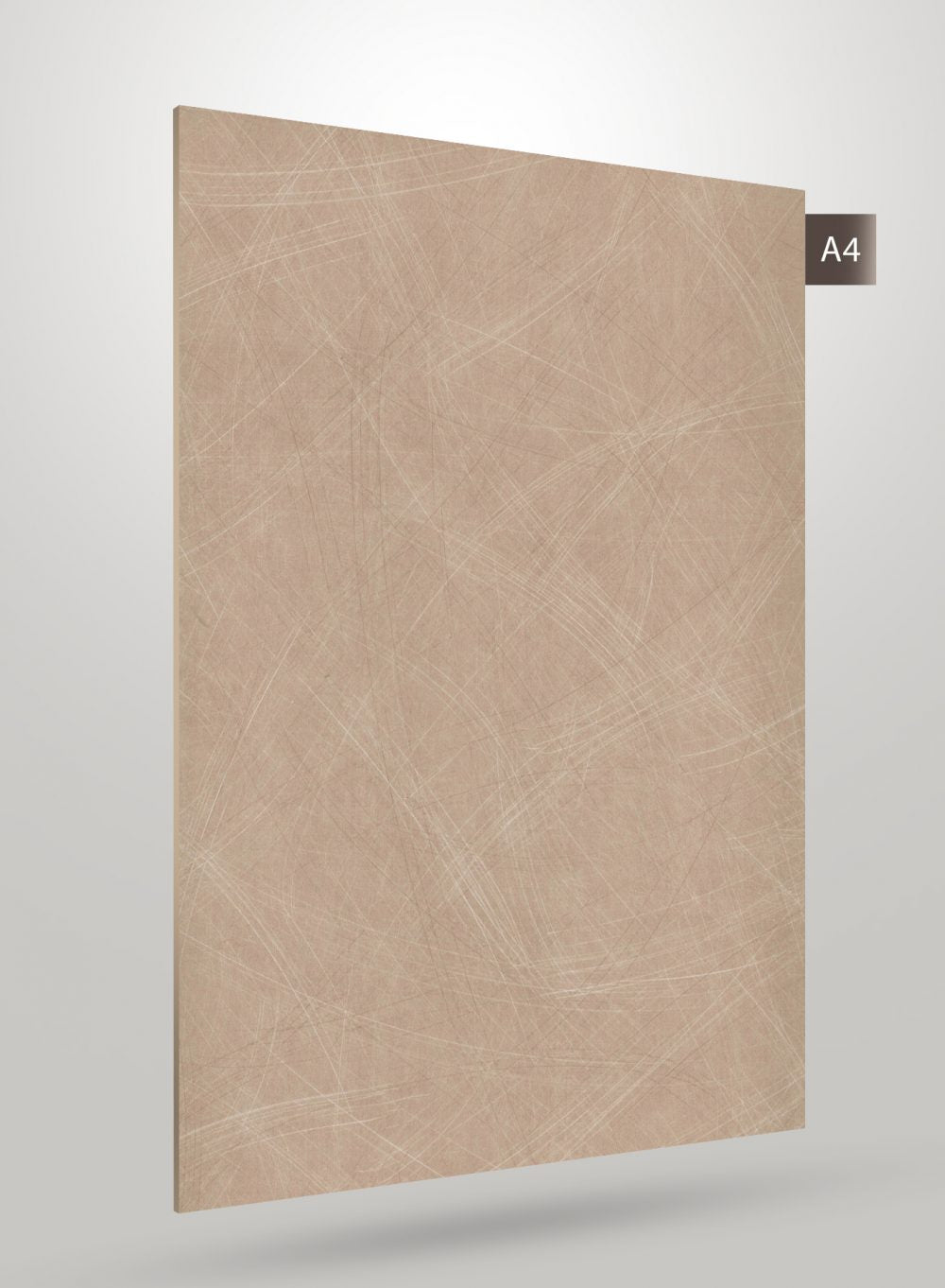 Beige matte laminate with scratched pattern and subtle texture, decorative marble design on a flat surface.