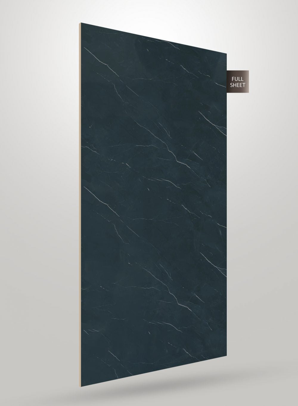 Blue marble laminate sheet with white veins and matte finish, labeled full sheet.