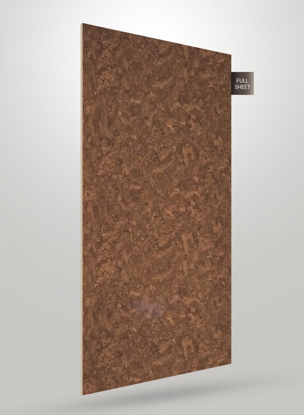 Brown marble laminate sheet with high gloss finish and textured pattern, displaying full sheet view.