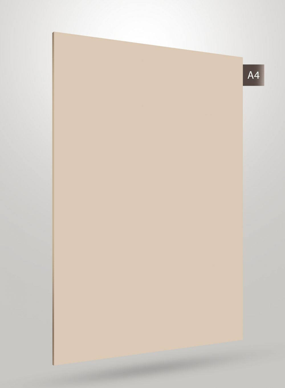 Beige solid colour laminate with high gloss finish and smooth surface, code A4 visible on top right corner.