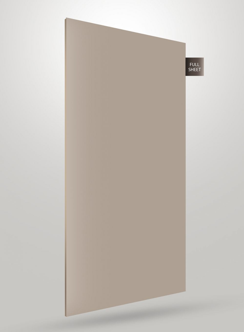 Beige solid colour laminate sheet with glossy finish and smooth texture, labelled full sheet.