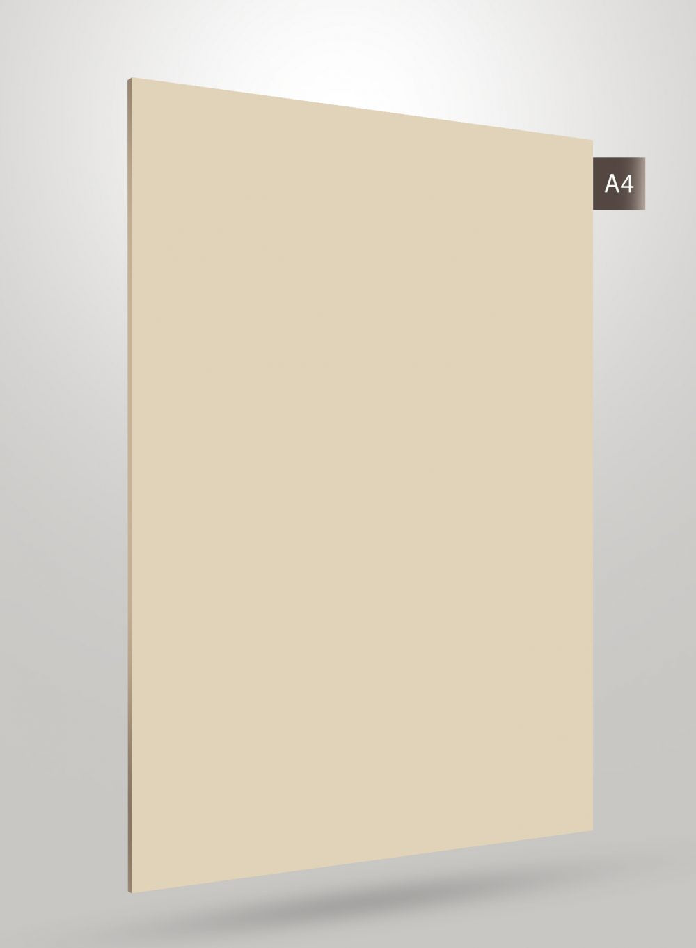 Beige solid colour laminate with glossy finish and smooth texture, code A4 visible on top right corner.