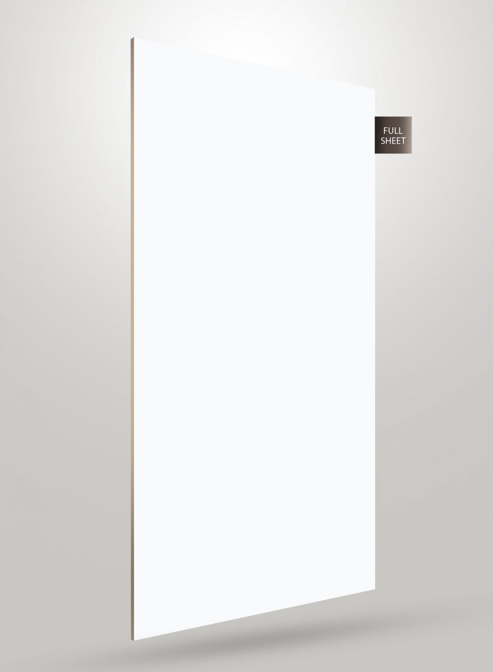 White high gloss solid colour laminate sheet with smooth finish and FULL SHEET label on a grey background.