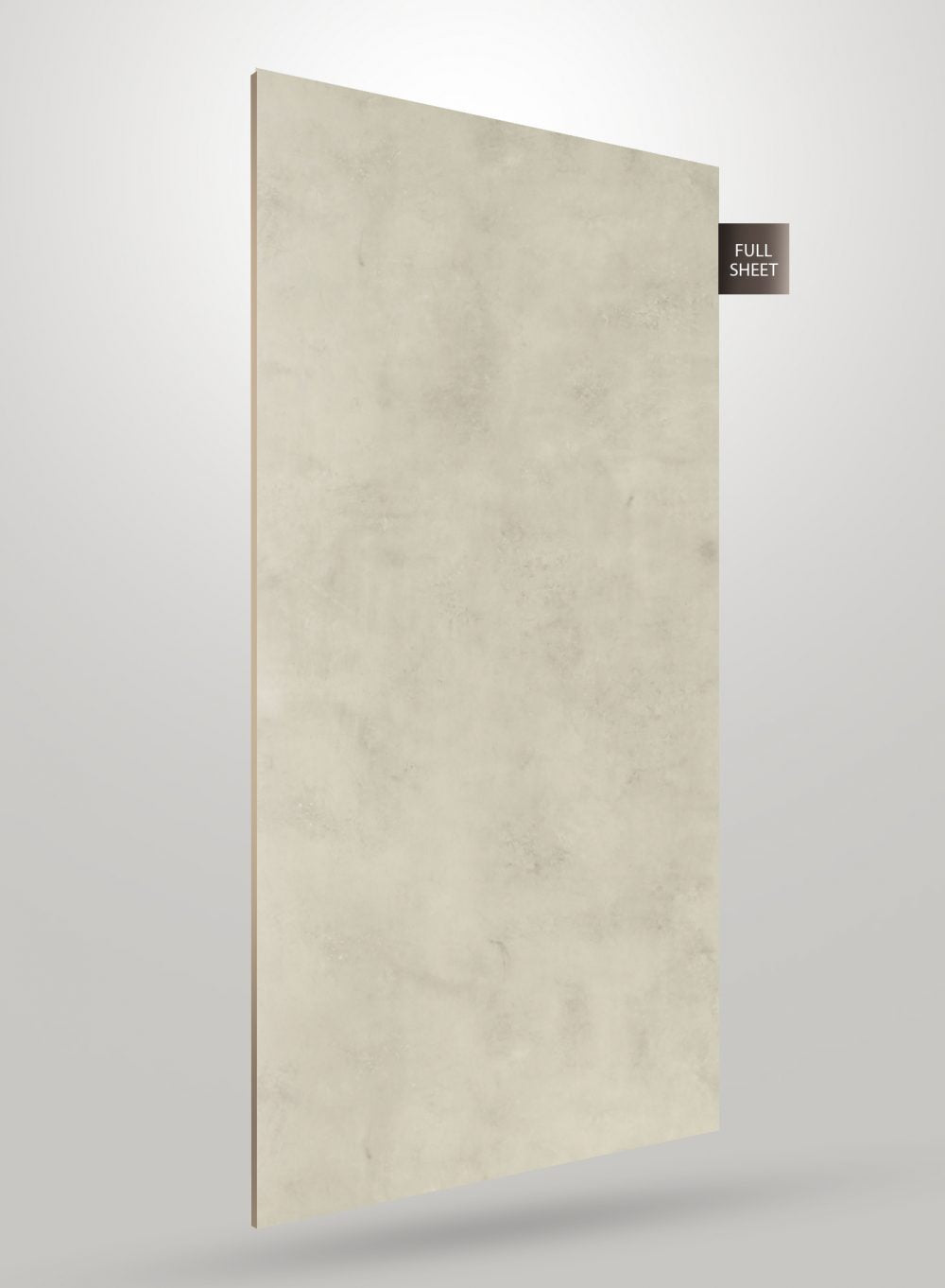Beige marble laminate sheet with subtle texture and high gloss finish, labeled full sheet on a gray background.