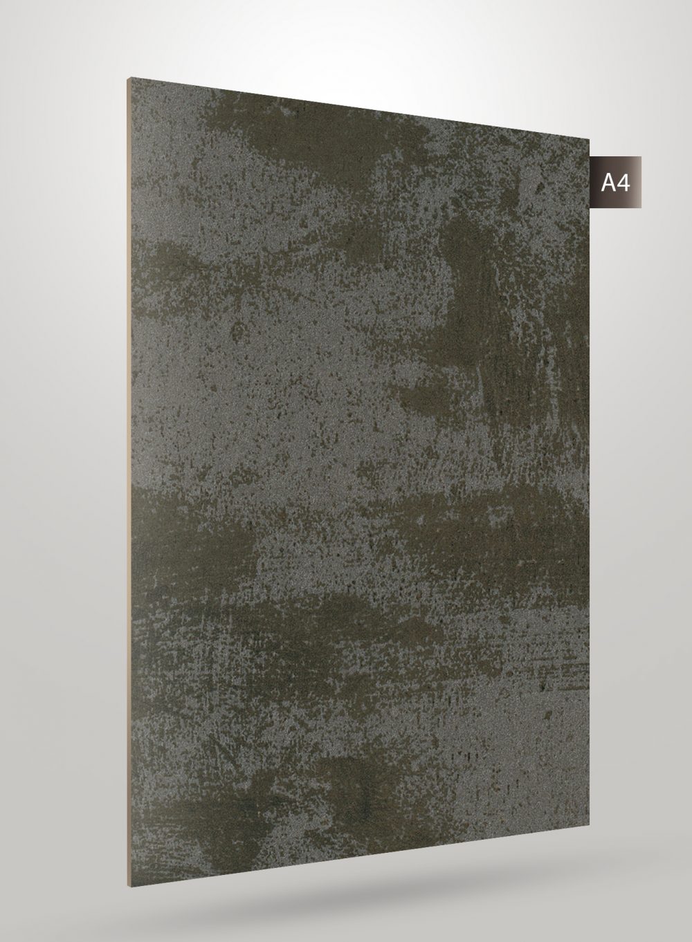 Multi-coloured stone laminate with matte finish and textured pattern, showing grey and brown tones.