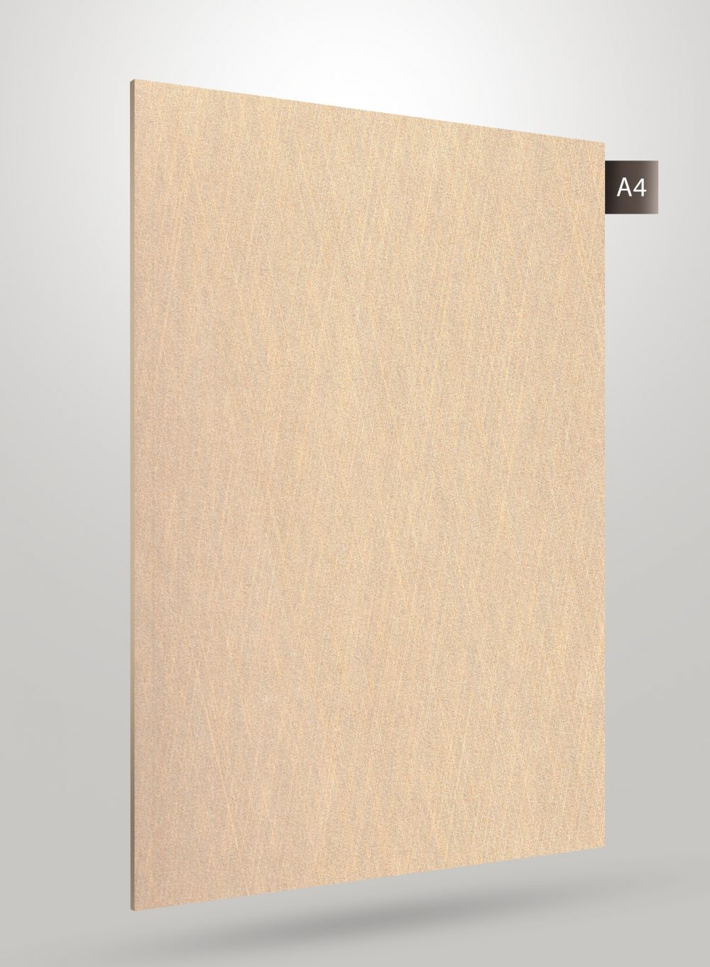 Beige wood grain decorative laminate with glossy finish and textured surface, showing subtle wood pattern and slight sheen.