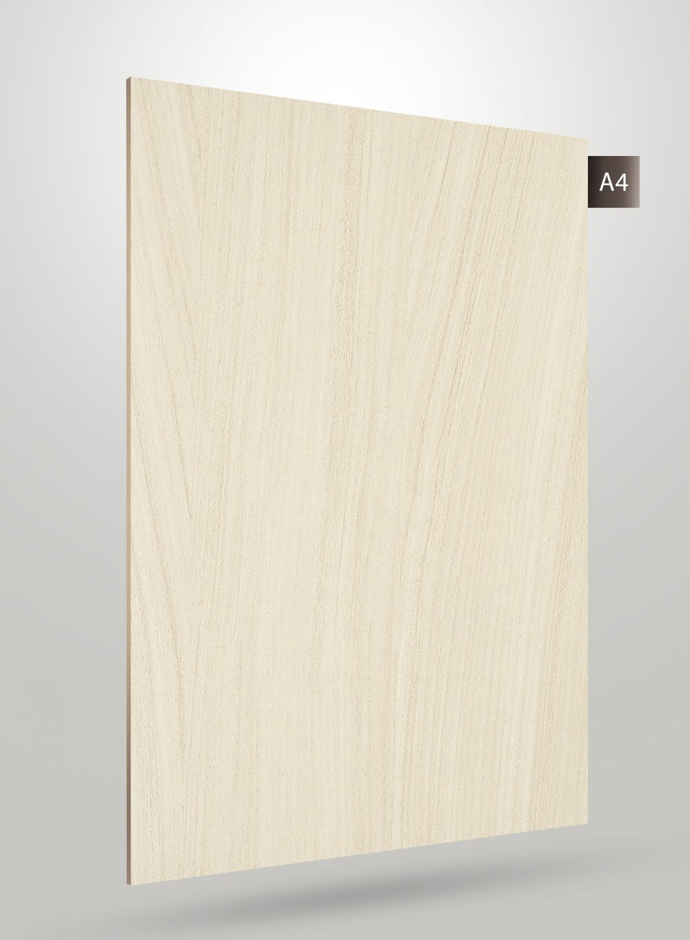 Beige wood grain decorative laminate with high gloss finish and visible wood texture and grain pattern on flat surface.
