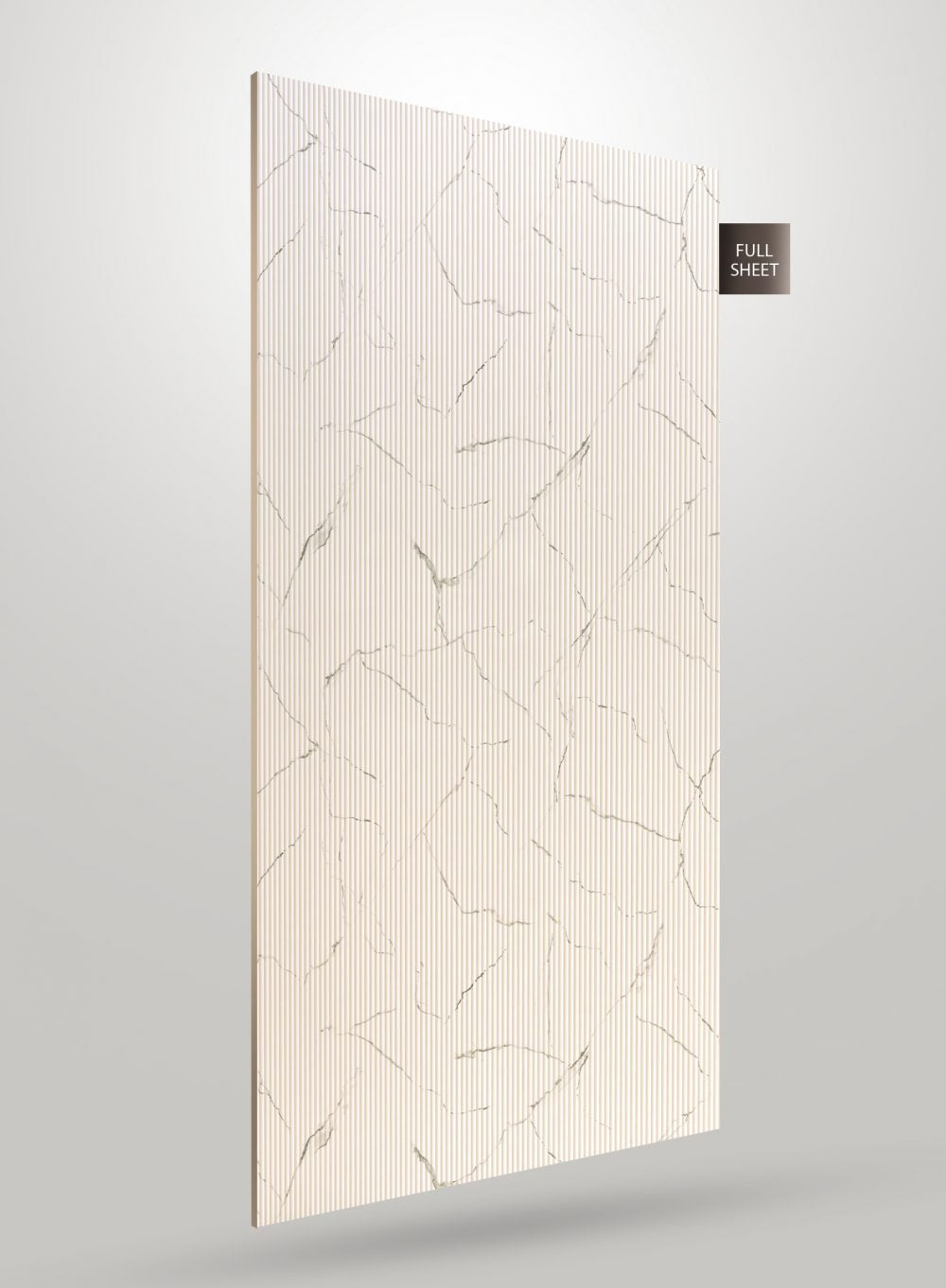 Ivory marble laminate wall panel with high gloss finish and textured pattern.