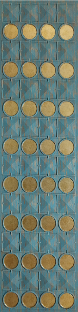 Meridian Punchline Envy 677/820 carved wall panel, rows of raised discs over a diamond-quilted ground