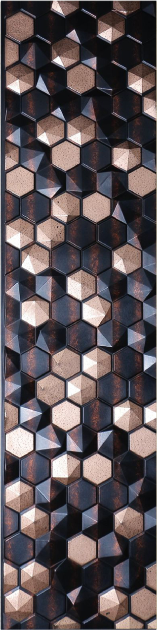 Meridian Punchline Hexad 601/738 carved wall panel, faceted hexagons standing proud of the sheet