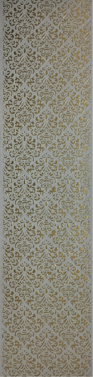 Meridian Punchline Luxury 689/820 carved wall panel, a damask brocade in fine gold line