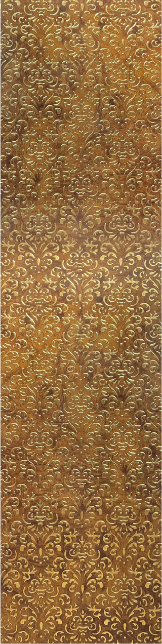 Meridian Punchline Luxury Burl/820 carved wall panel, a damask brocade in fine gold line