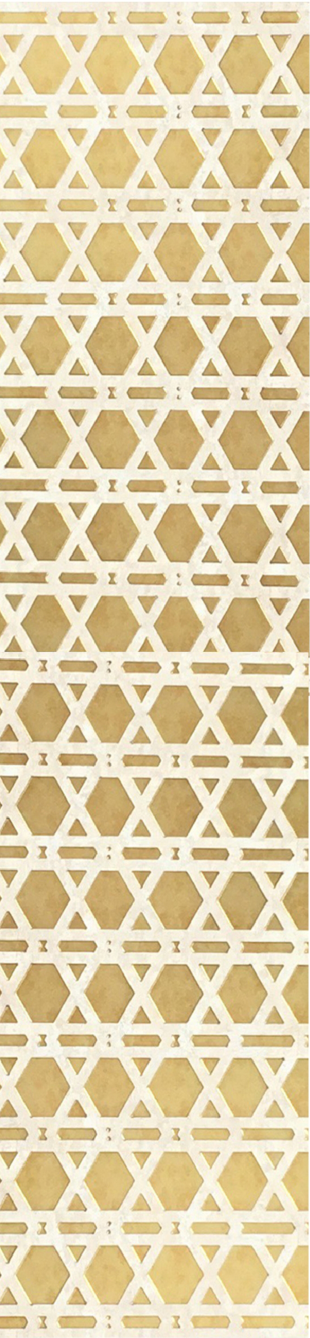 Meridian Punchline Mosaic 636/820 carved wall panel, a cane-weave hexagon lattice