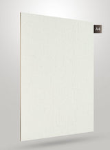 White matte laminate sheet with textured finish and subtle vertical pattern, decorative solid color design.
