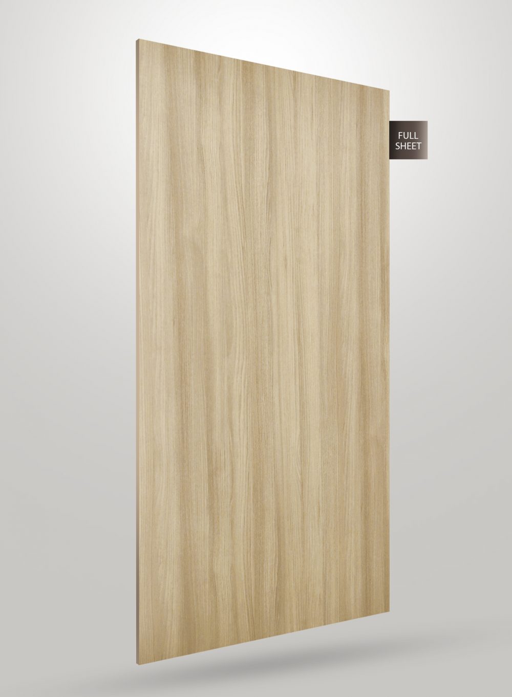 Light wood grain decorative laminate sheet with matte finish and visible wood texture, labeled full sheet.