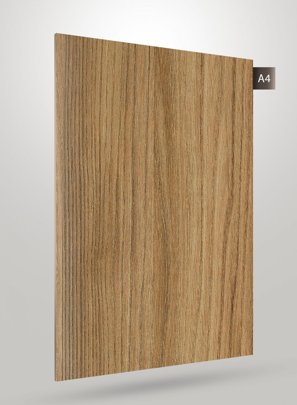 Beige wood grain laminate with matte finish and vertical wood texture pattern on a rectangular sheet.