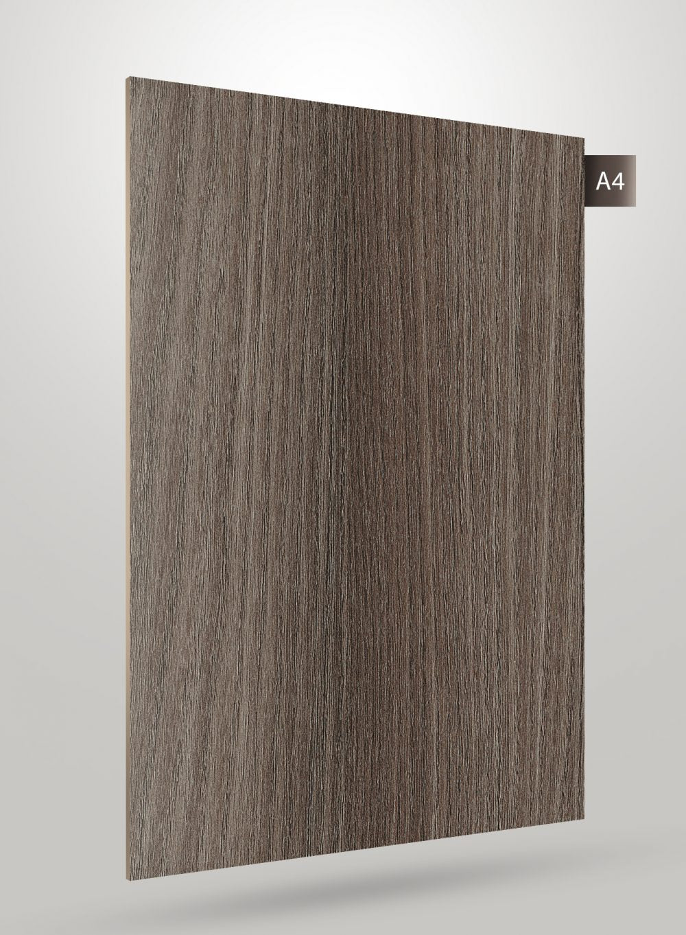 Brown wood grain laminate with matte finish and vertical texture pattern, labeled A4.