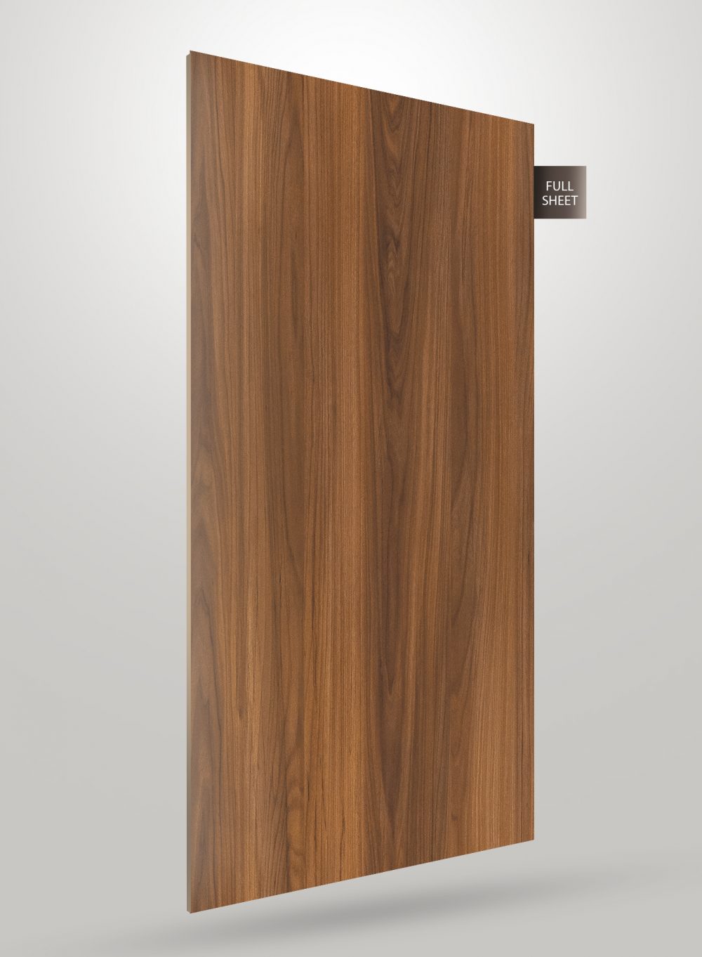 Brown wood grain decorative laminate sheet with matte finish and visible wood texture and grain pattern.