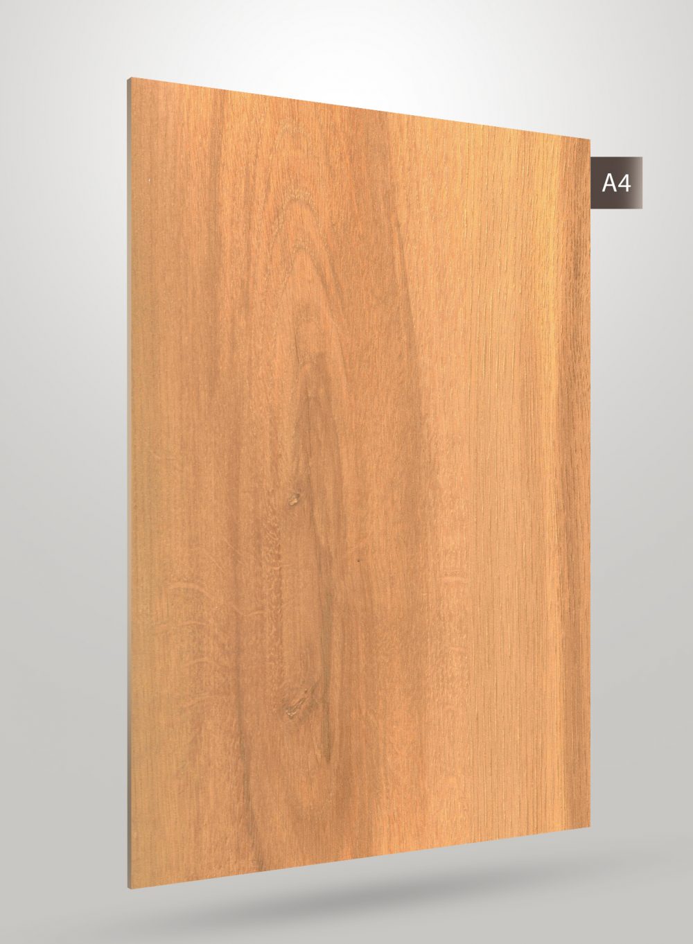 Brown wood grain decorative laminate with matte finish and visible wood texture and pattern.