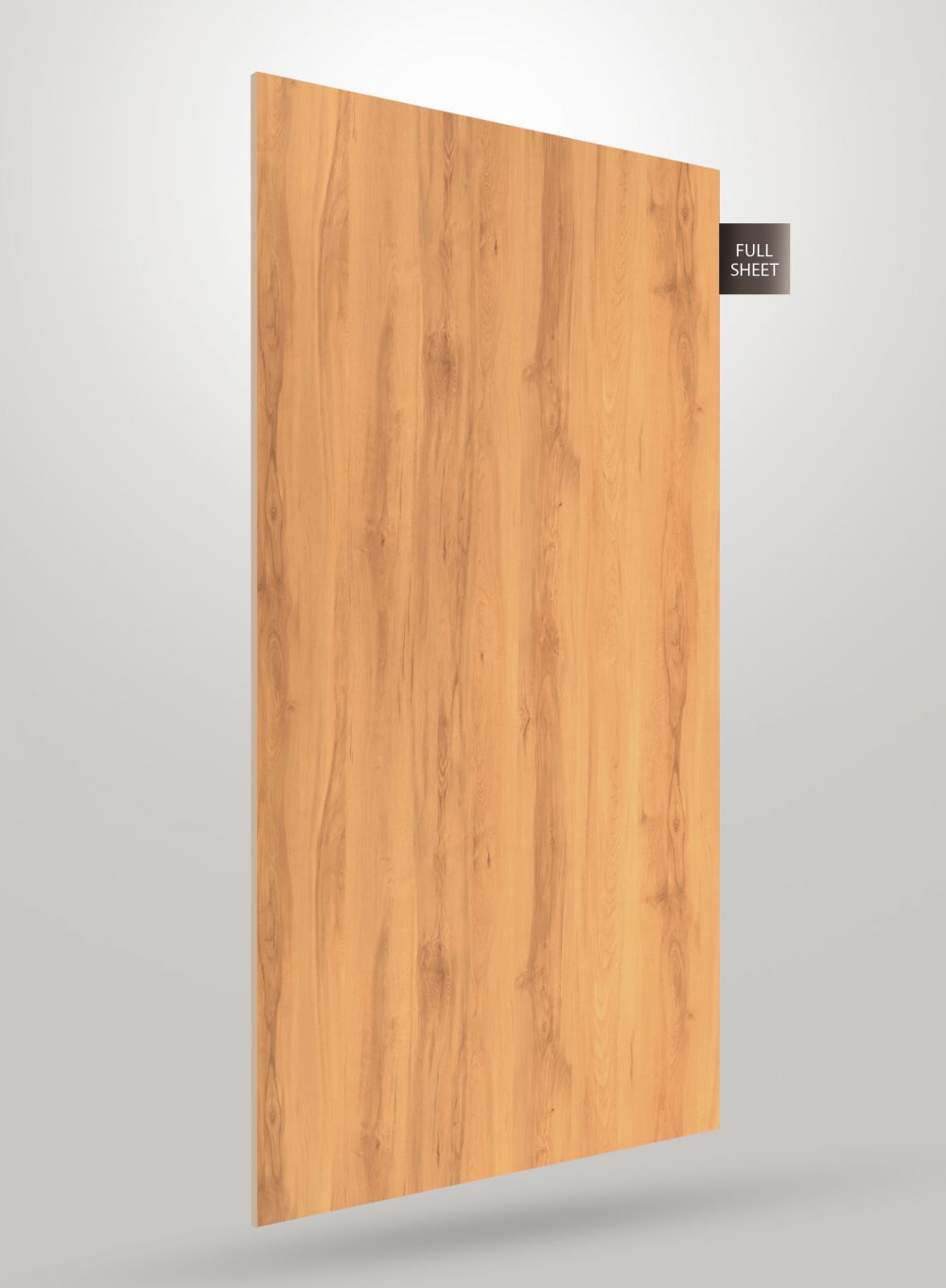 Brown wood grain laminate sheet with matte finish and vertical wood pattern, labeled full sheet.