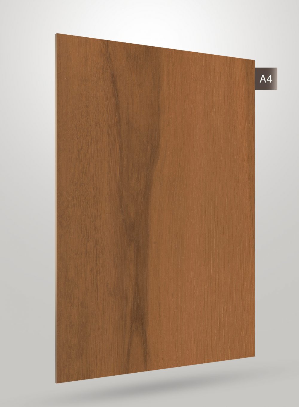 Brown wood grain decorative laminate with matte finish and visible wood texture and grain pattern.