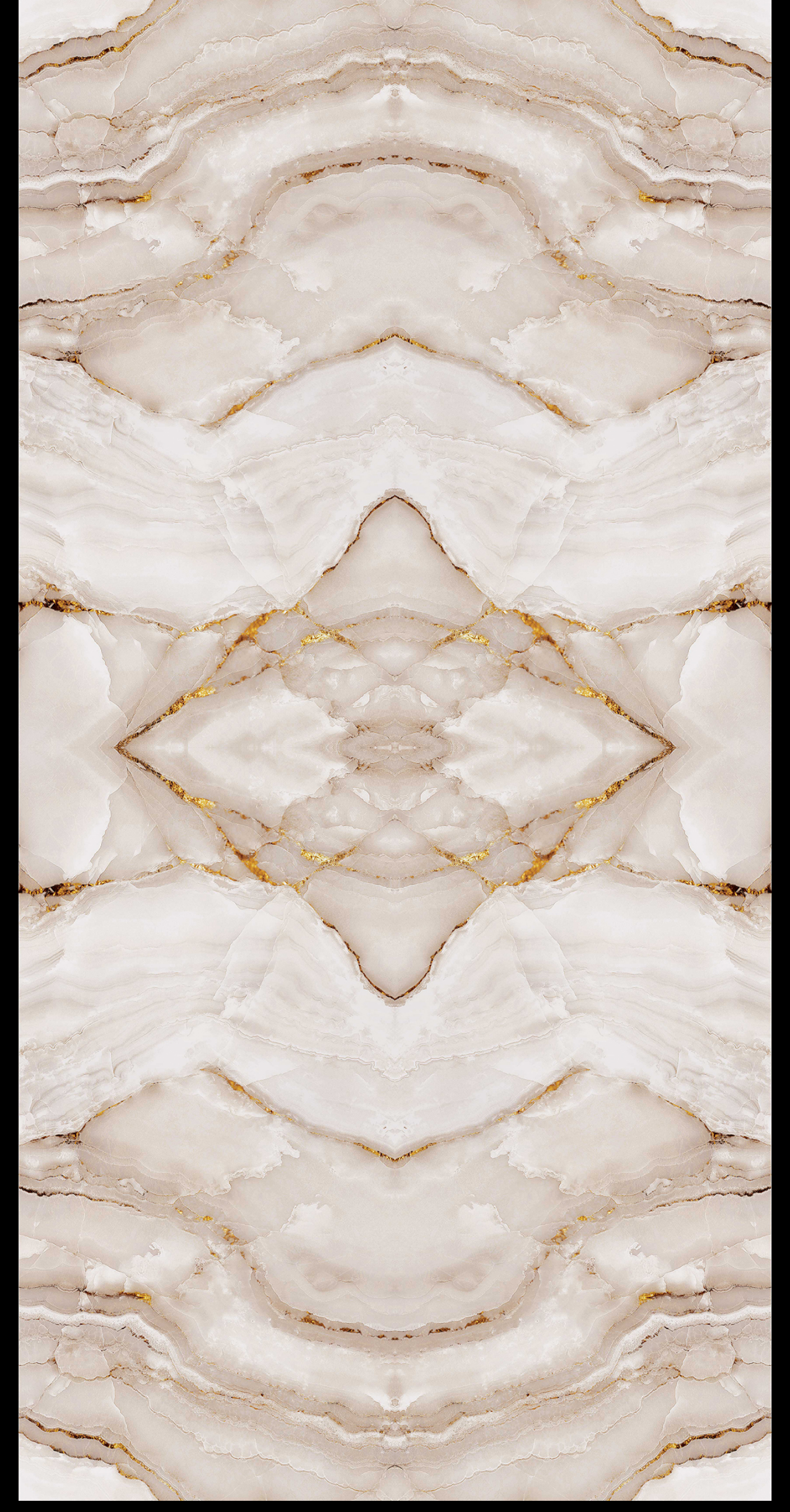 Revo Champagne Onyx digital laminate, a mirrored champagne-beige onyx marble with fine gold veining