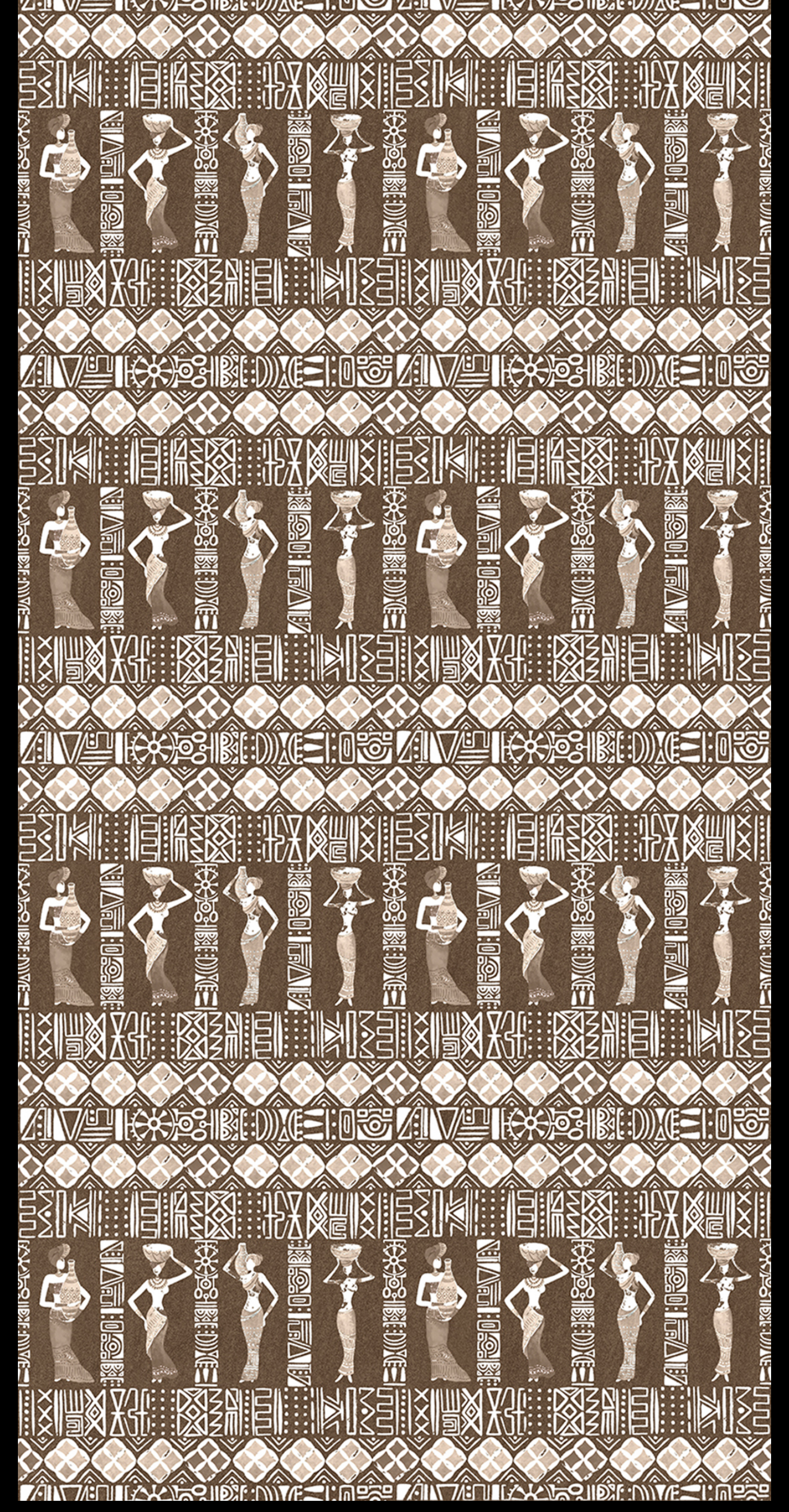 Revo African Motif digital laminate, a brown-and-cream African tribal figure print with geometric border bands