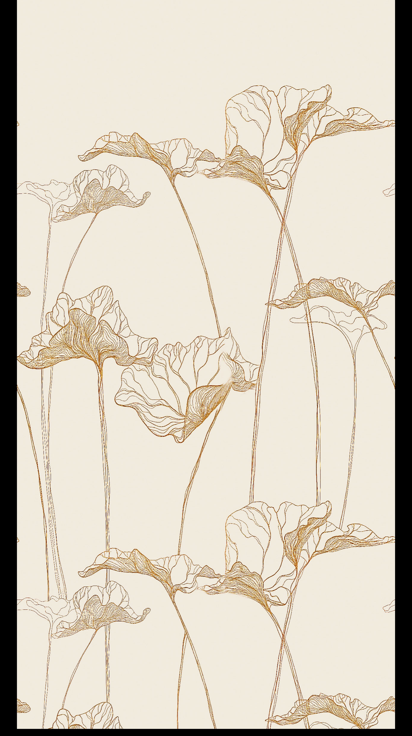 Revo Golden Poppy Line digital laminate, a cream ground with fine gold line-art poppy flowers