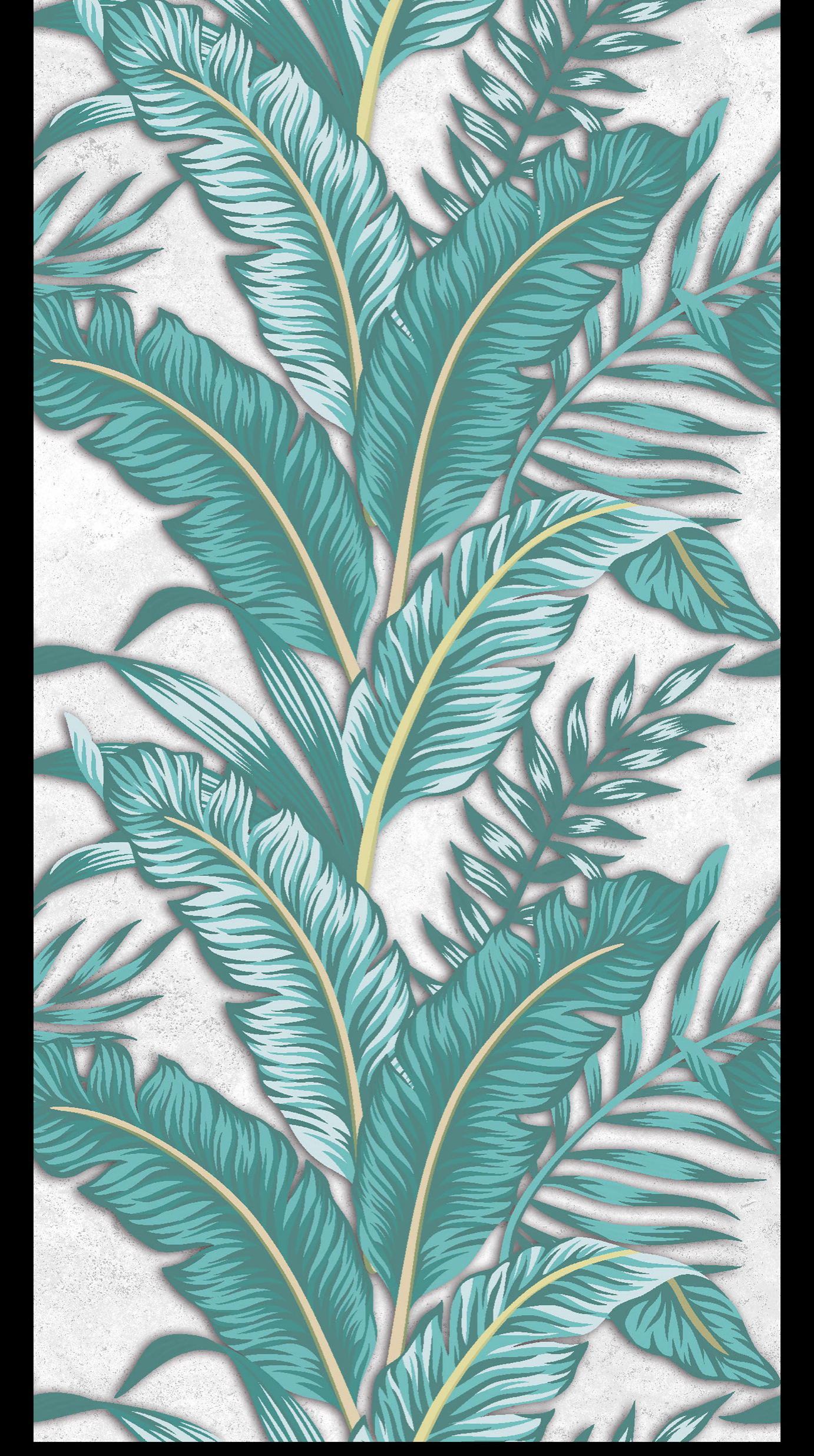 Revo Banana Leaf Teal digital laminate, a lush teal tropical banana-leaf print with soft white texture backdrop