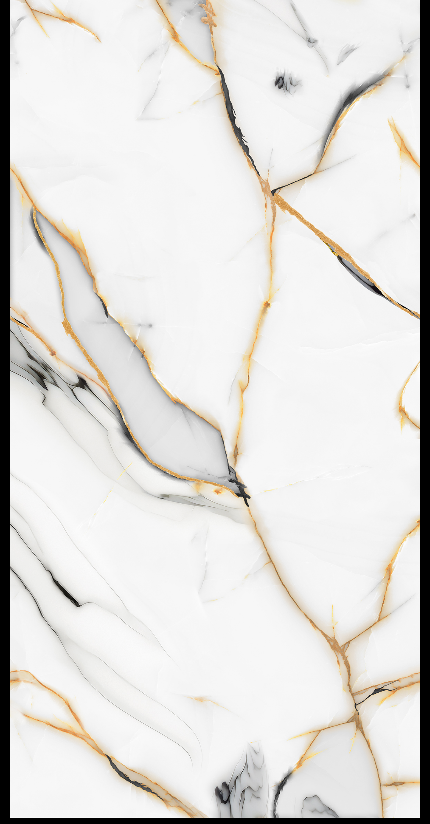 Revo White Gold Vein digital laminate, a crisp white marble with bold golden vein lines in a smooth finish